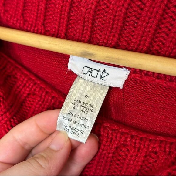 Y2K Cache Red Wool Blend Button Collar Cowl Neck Sweater Tunic XS Coquette Cozy - Picture 6 of 7